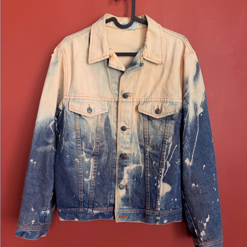 Bleached Two-Tone Denim Jacket - Blue & Cream